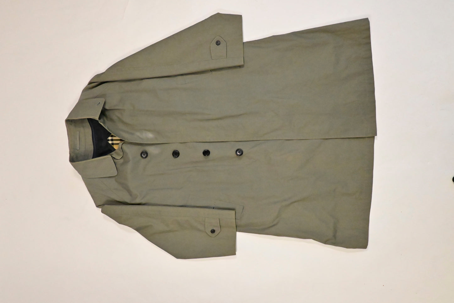 Burberry Trench Coat in Green-Grey Cotton