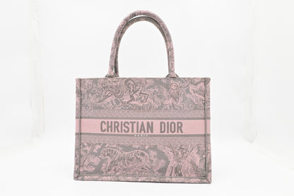 Dior Medium Book Tote in Pink Toile de Jouy Sauvage Embroidery
