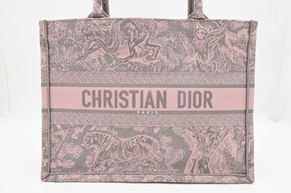Dior Medium Book Tote in Pink Toile de Jouy Sauvage Embroidery