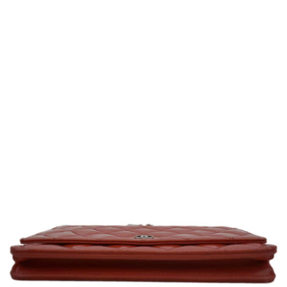 CHANEL WOC Quilted Leather Crossbody Wallet Red Orange