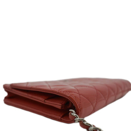 CHANEL WOC Quilted Leather Crossbody Wallet Red Orange