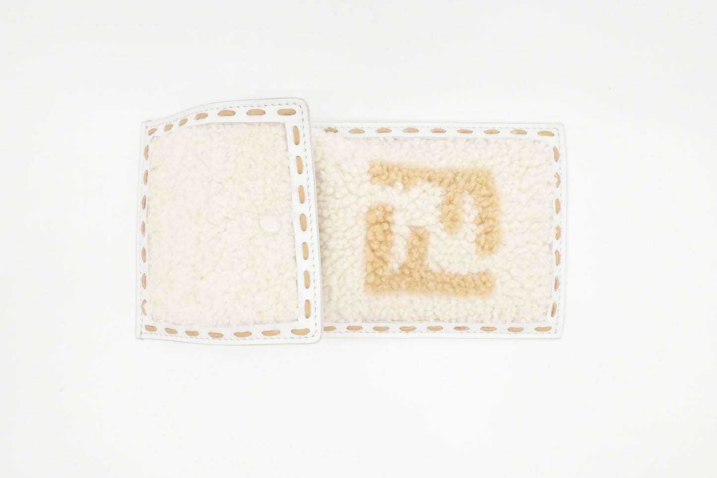 Fendi Phone Case in White Shearling & Leather