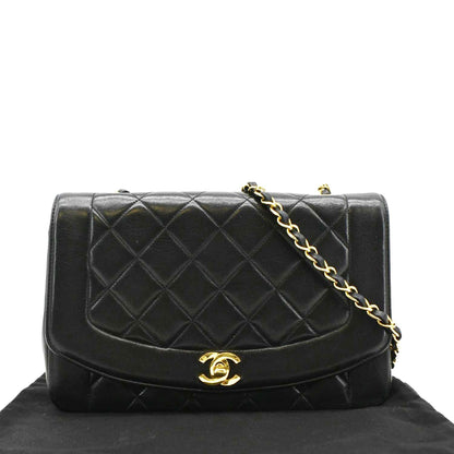 CHANEL Diana Flap Vintage Quilted Leather Shoulder Bag Black