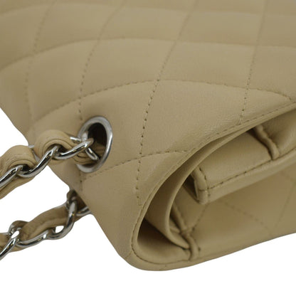 CHANEL Classic Jumbo Double Flap Quilted Leather Shoulder Bag Beige