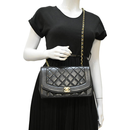 CHANEL Diana Flap Vintage Quilted Leather Shoulder Bag Black