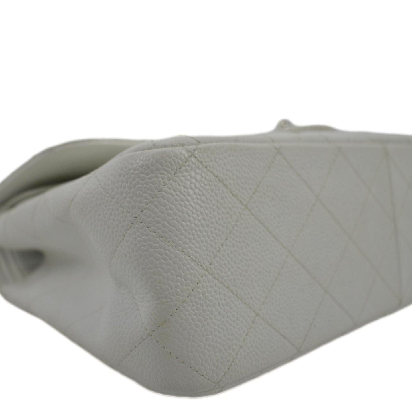 CHANEL Jumbo Double Flap Quilted Caviar Leather Shoulder Bag White