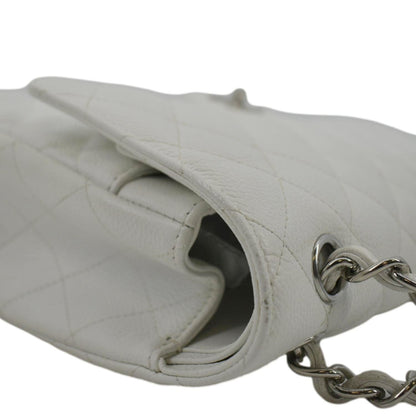 CHANEL Jumbo Double Flap Quilted Caviar Leather Shoulder Bag White