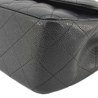 CHANEL Classic Jumbo Double Flap Quilted Caviar Leather Shoulder Bag Black