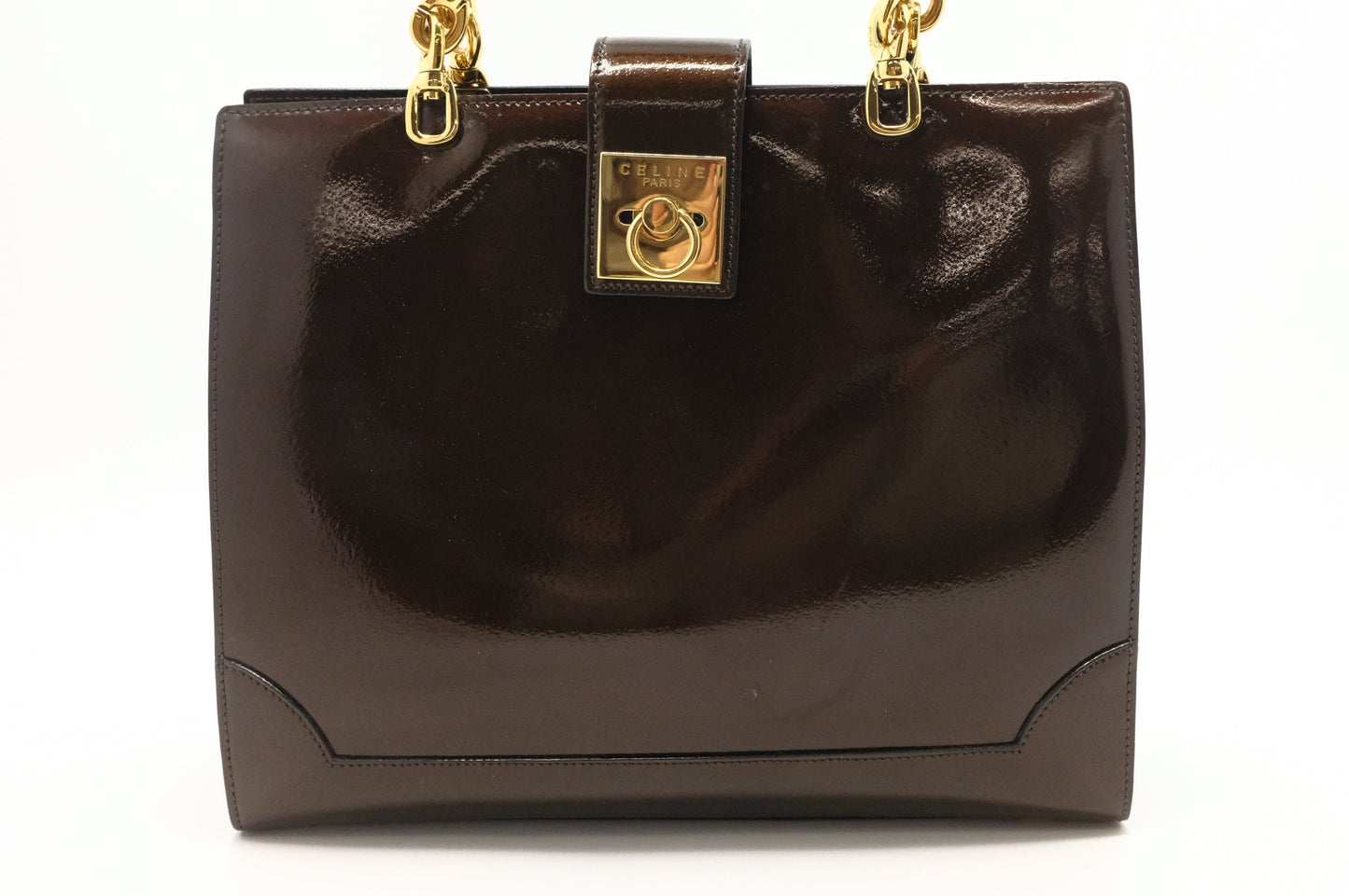 Celine Handbag in Brown Patent Leather