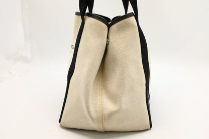 Balenciaga Navy Cabas Small Tote in Ecru and Black Canvas