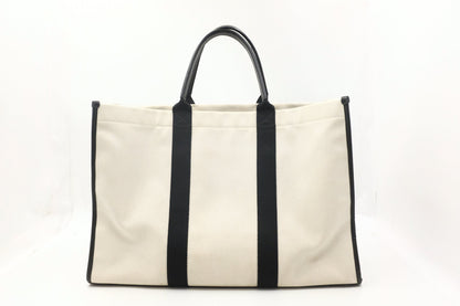 Balenciaga Neo Navy Large Tote in Off-White Canvas and Black Leather