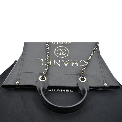 CHANEL Studded Deauville Caviar Leather Tote Bag Black - Hot Deals