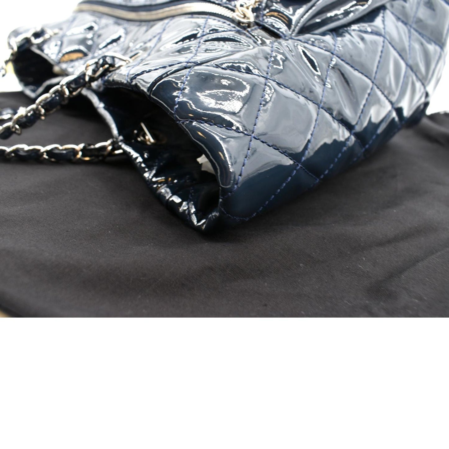 CHANEL Chic Glitter Large Patent Leather Tote Bag Blue