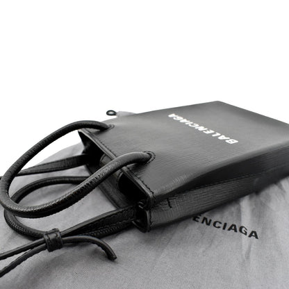 BALENCIAGA Leather Phone Holder Shopping Crossbody Bag Black