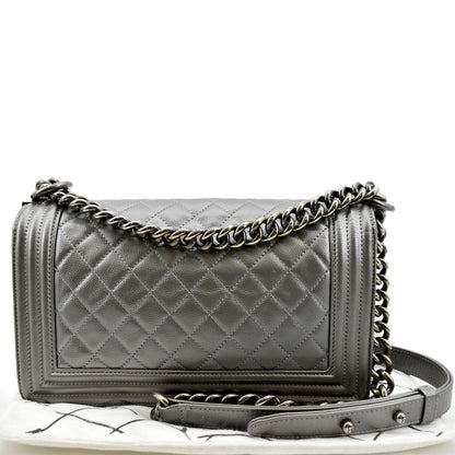 CHANEL Boy Flap Caviar Leather Crossbody Bag Grey