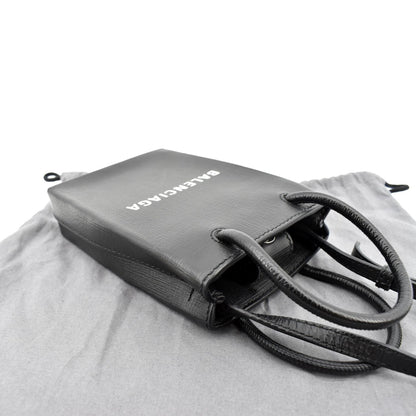 BALENCIAGA Leather Phone Holder Shopping Crossbody Bag Black