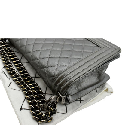 CHANEL Boy Flap Caviar Leather Crossbody Bag Grey