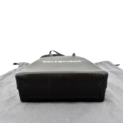 BALENCIAGA Leather Phone Holder Shopping Crossbody Bag Black