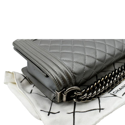 CHANEL Boy Flap Caviar Leather Crossbody Bag Grey