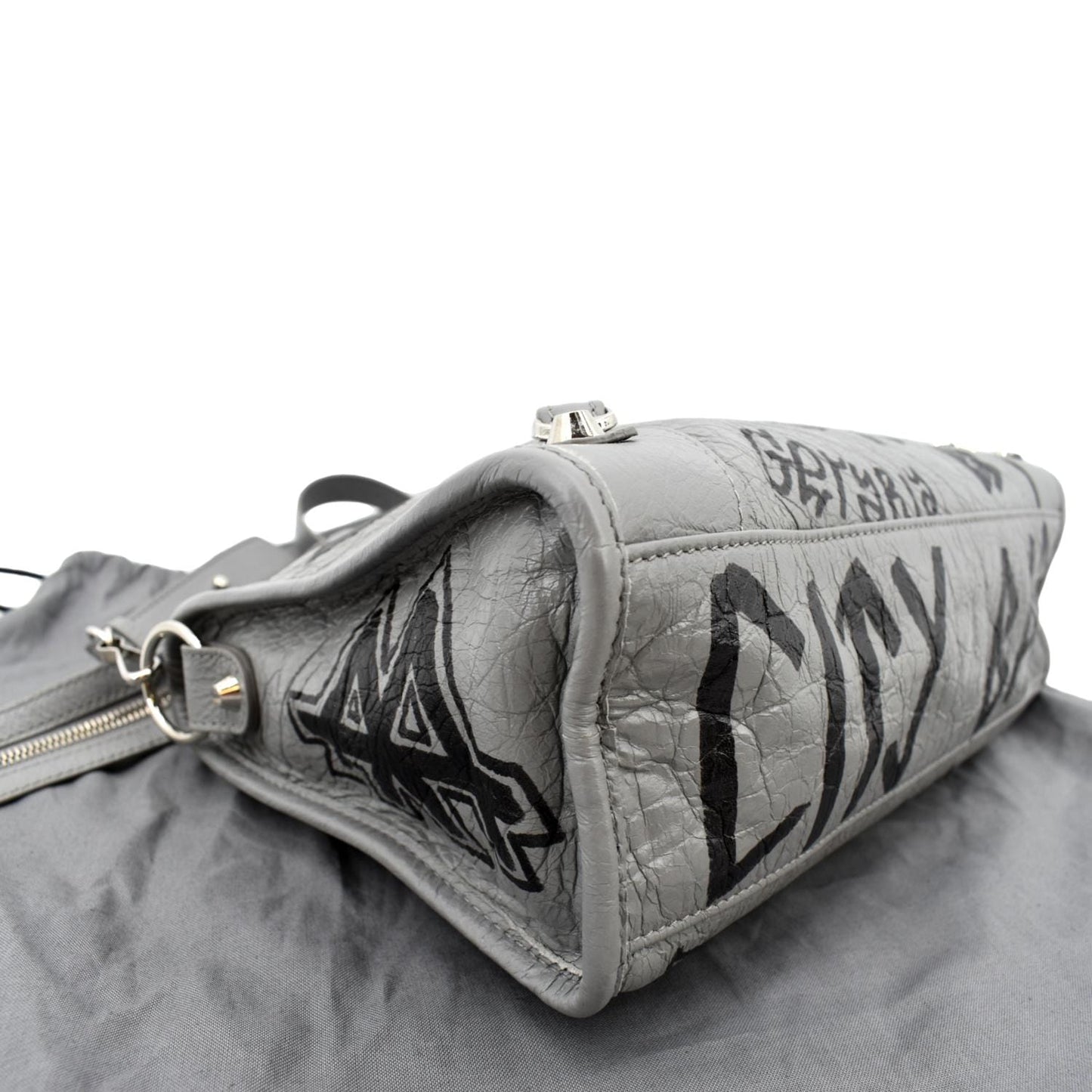BALENCIAGA Graffiti Classic City Small Leather Top Handle Shoulder Bag Gray