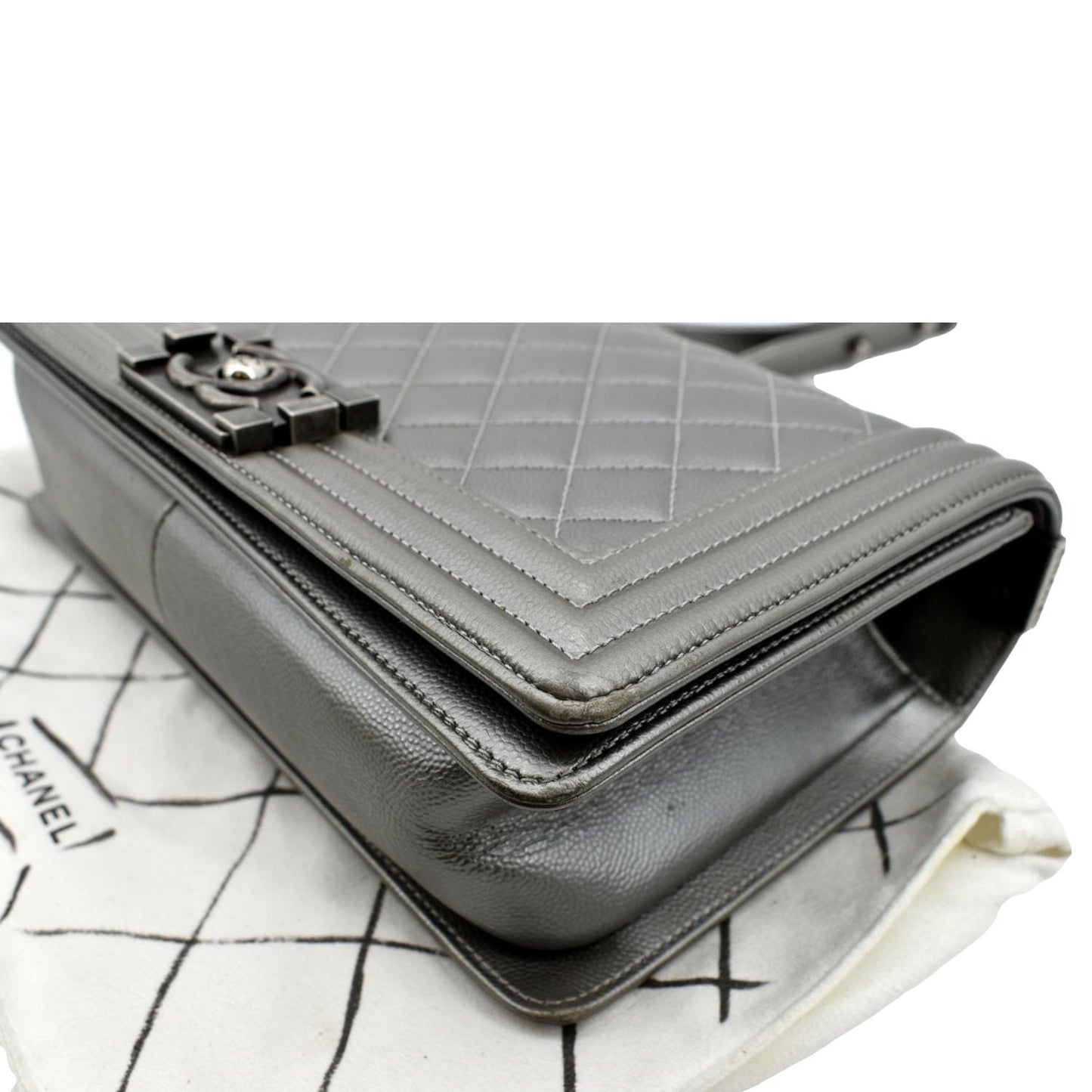 CHANEL Boy Flap Caviar Leather Crossbody Bag Grey