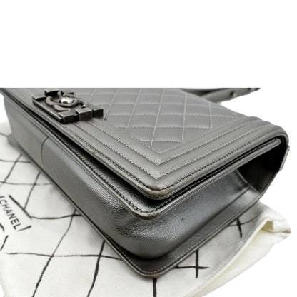 CHANEL Boy Flap Caviar Leather Crossbody Bag Grey