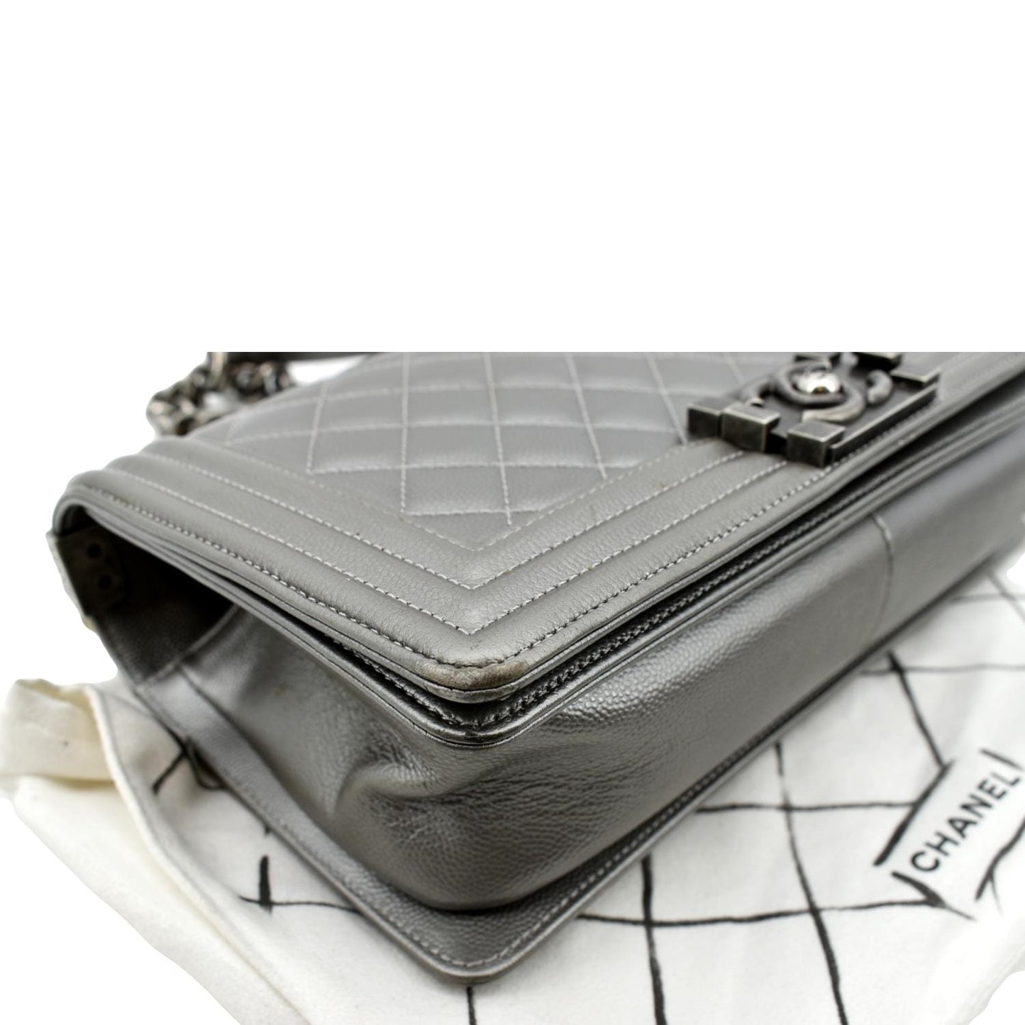 CHANEL Boy Flap Caviar Leather Crossbody Bag Grey