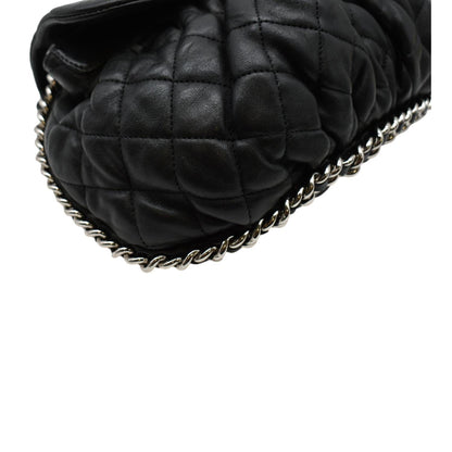 CHANEL CC Chain Around Flap Quilted Leather Crossbody Bag Black