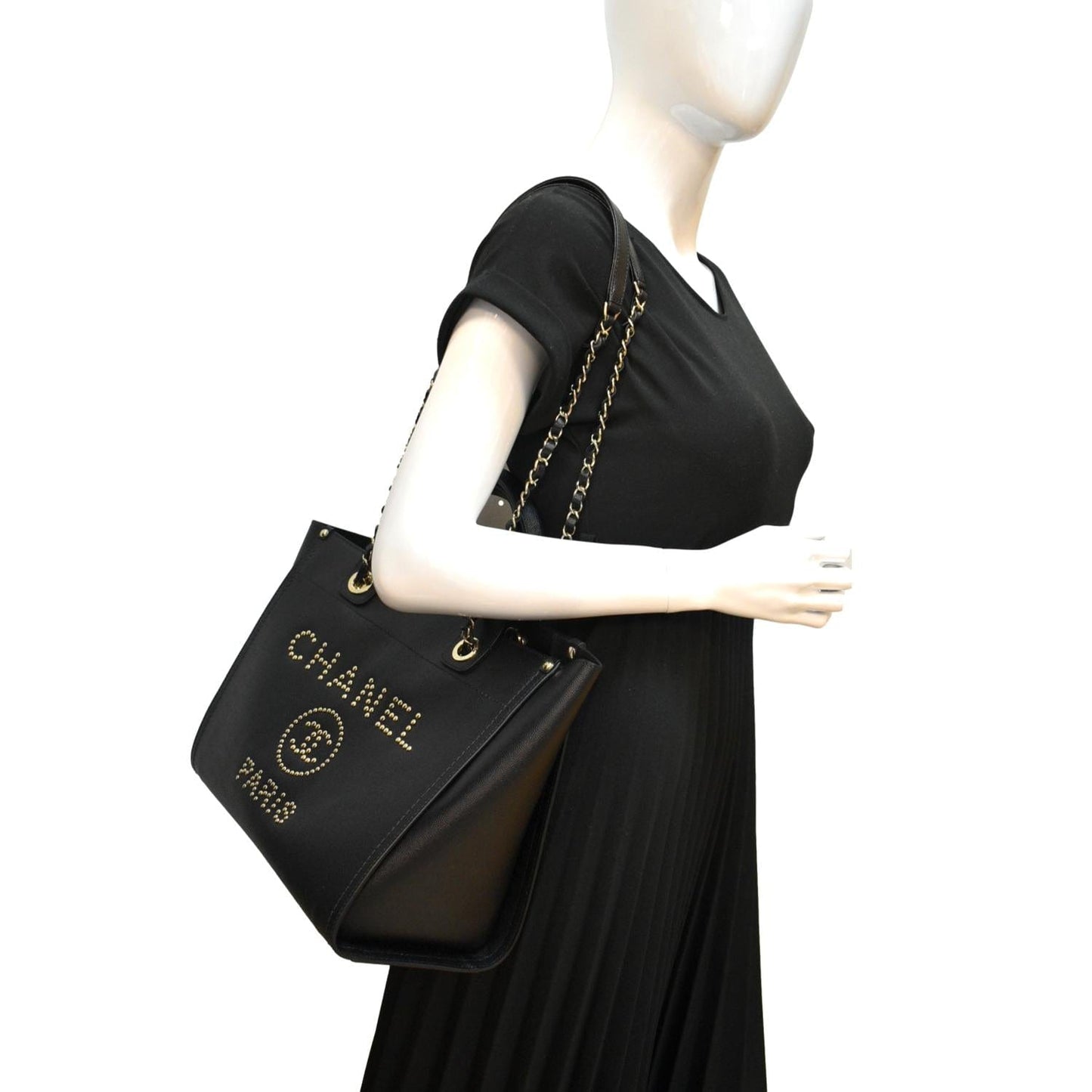 CHANEL Studded Deauville Caviar Leather Tote Bag Black - Hot Deals