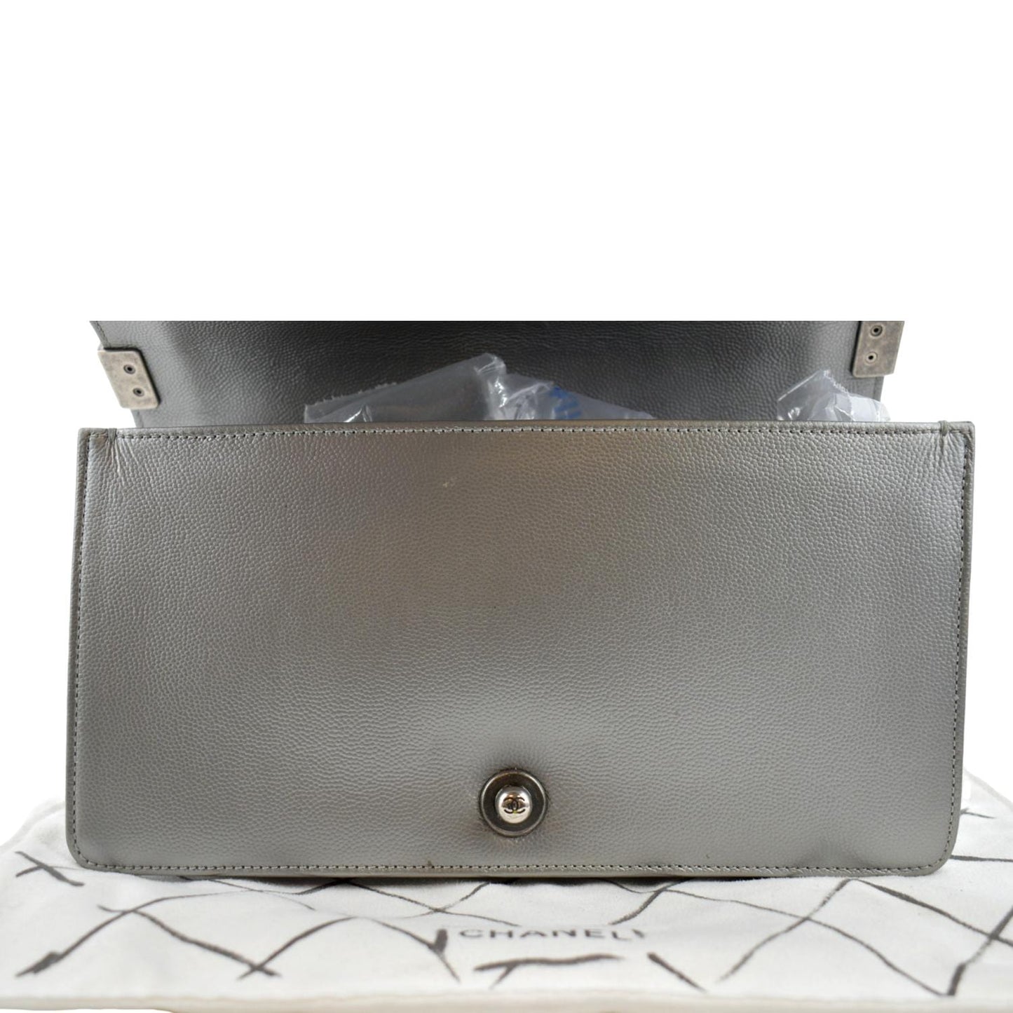 CHANEL Boy Flap Caviar Leather Crossbody Bag Grey