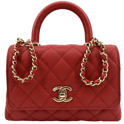 CHANEL Coco Extra Mini Top Handle Caviar Leather Shoulder Bag Red - Hot Deals