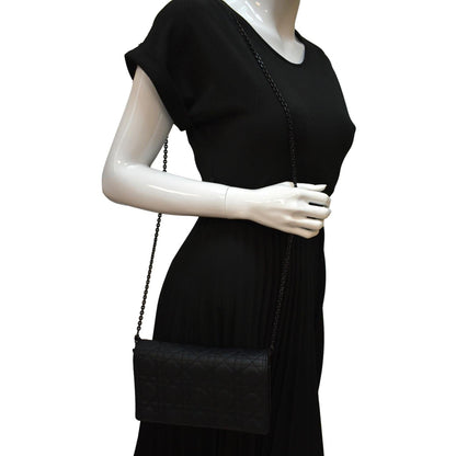 CHRISTIAN DIOR Lady Dior Cannage Leather Crossbody Chain wallet Black