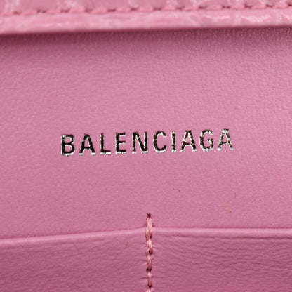 BALENCIAGA Hourglass Crocodile Embossed Chain Wallet Pink