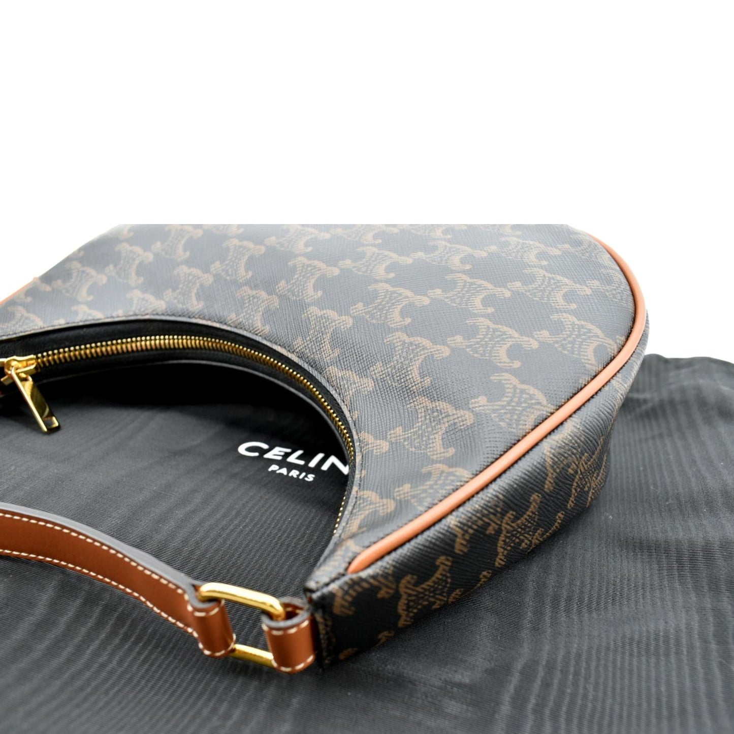 CELINE Ava Triomphe Canvas Calfskin Hobo Bag Brown