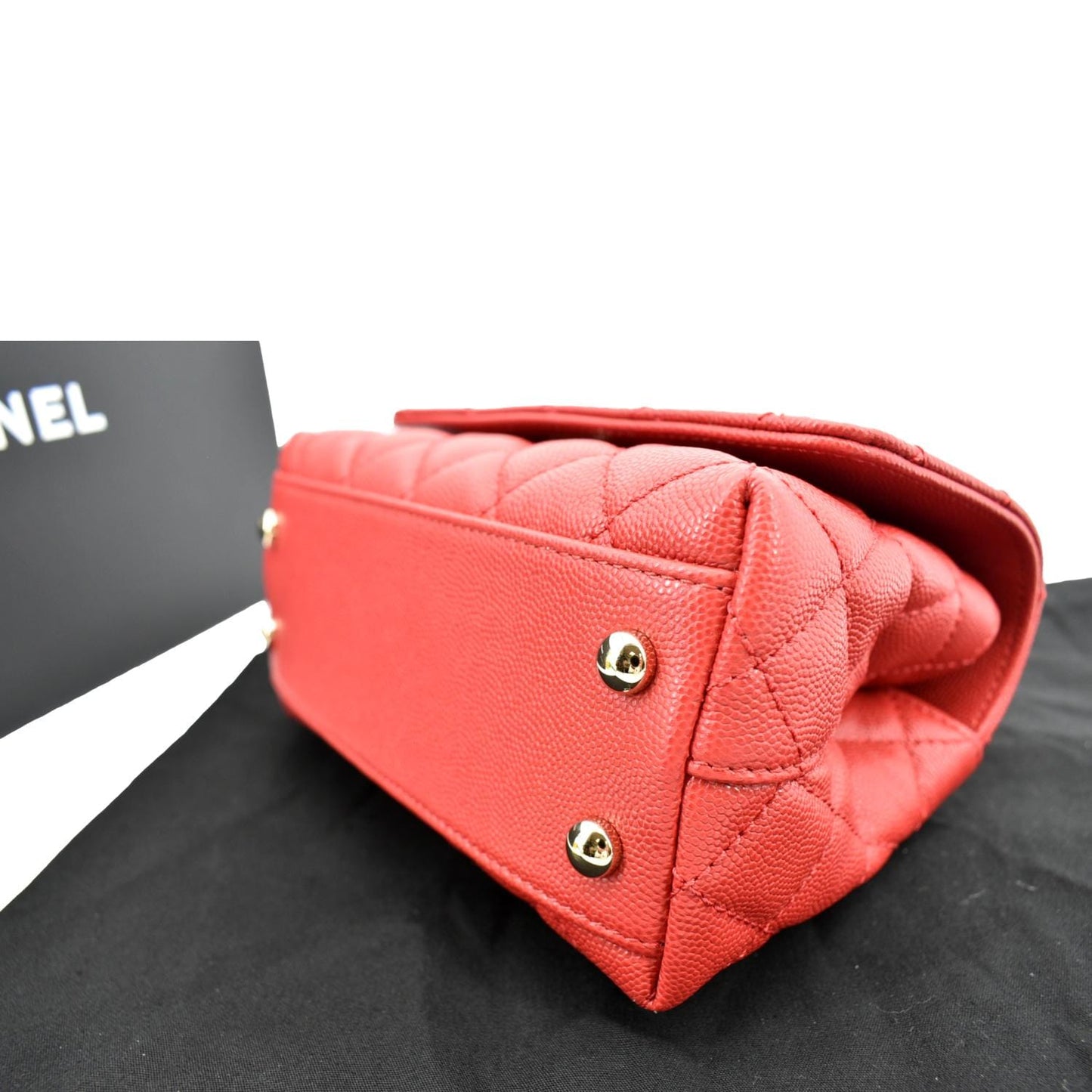CHANEL Coco Extra Mini Top Handle Caviar Leather Shoulder Bag Red - Hot Deals