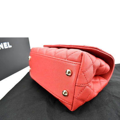 CHANEL Coco Extra Mini Top Handle Caviar Leather Shoulder Bag Red - Hot Deals
