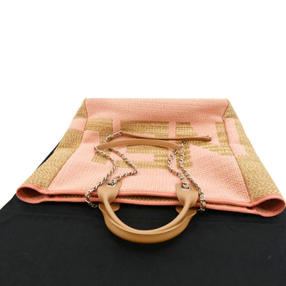 CHANEL Deauville Large Raffia Shopping Tote Bag Pink