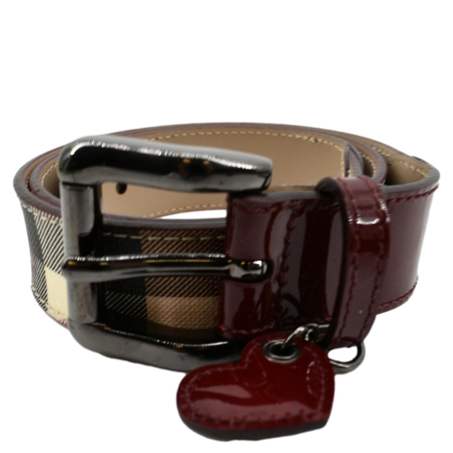 Luxury Burberry Nova Check Heart Belt Red Multicolor Size 32/80