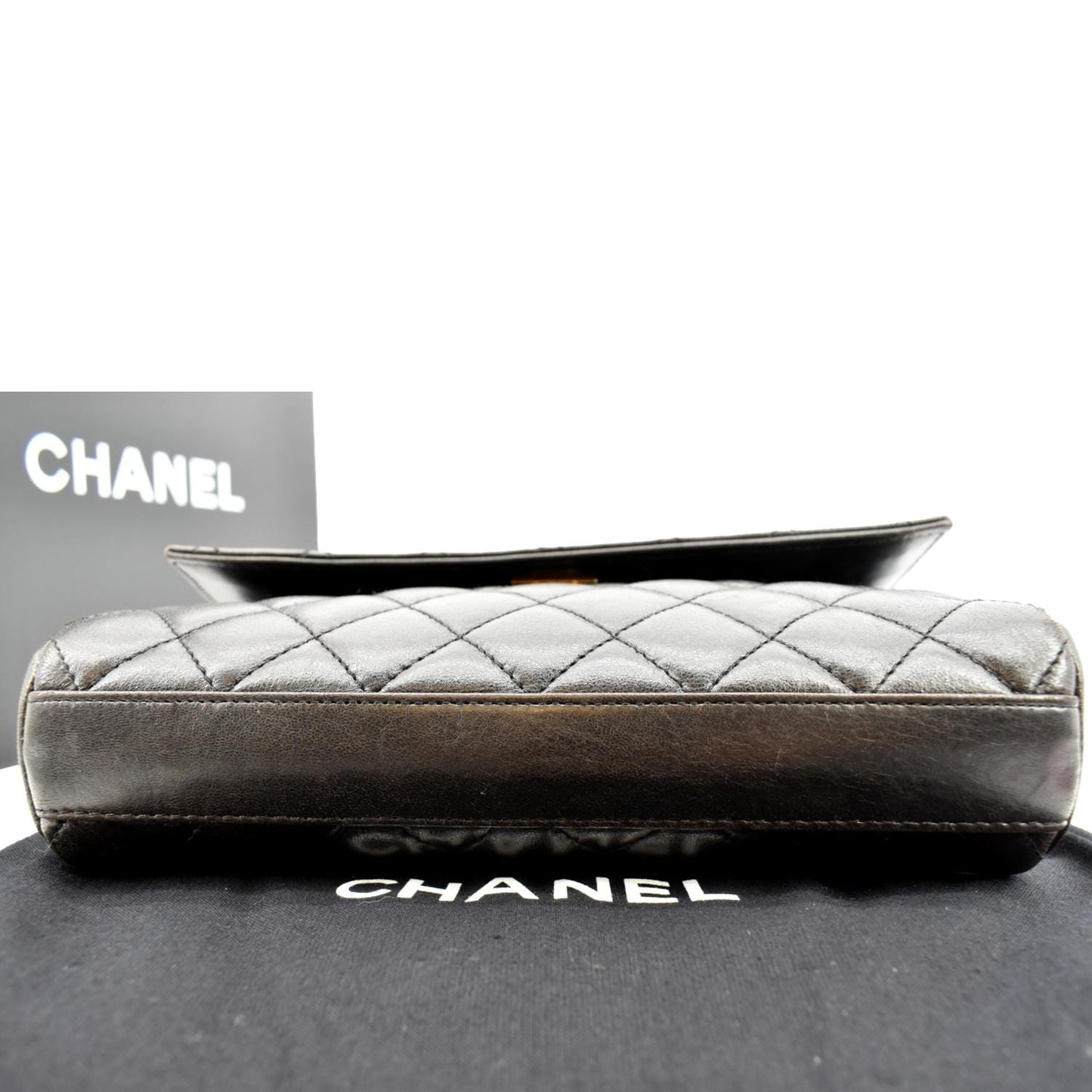 CHANEL Vintage Flap Quilted Leather Top Handle Bag Black