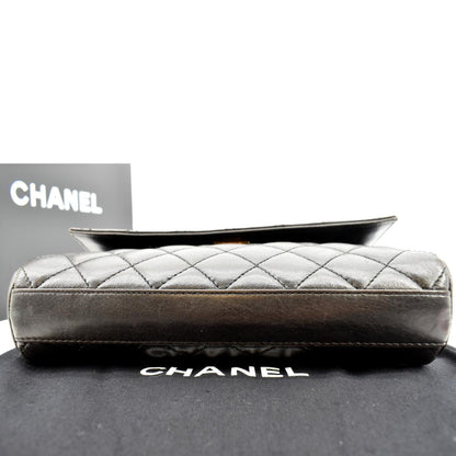 CHANEL Vintage Flap Quilted Leather Top Handle Bag Black