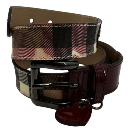 Luxury Burberry Nova Check Heart Belt Red Multicolor Size 32/80