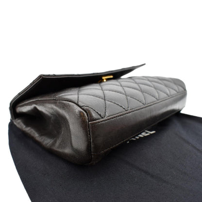 CHANEL Vintage Flap Quilted Leather Top Handle Bag Black