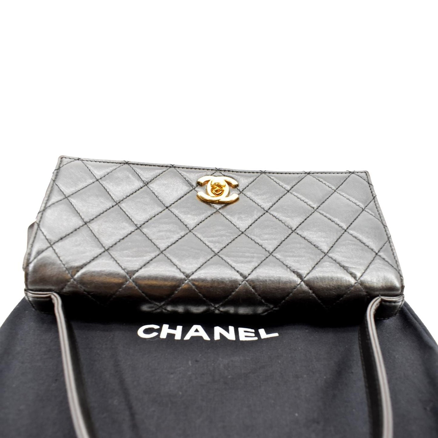 CHANEL Vintage Flap Quilted Leather Top Handle Bag Black