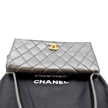 CHANEL Vintage Flap Quilted Leather Top Handle Bag Black