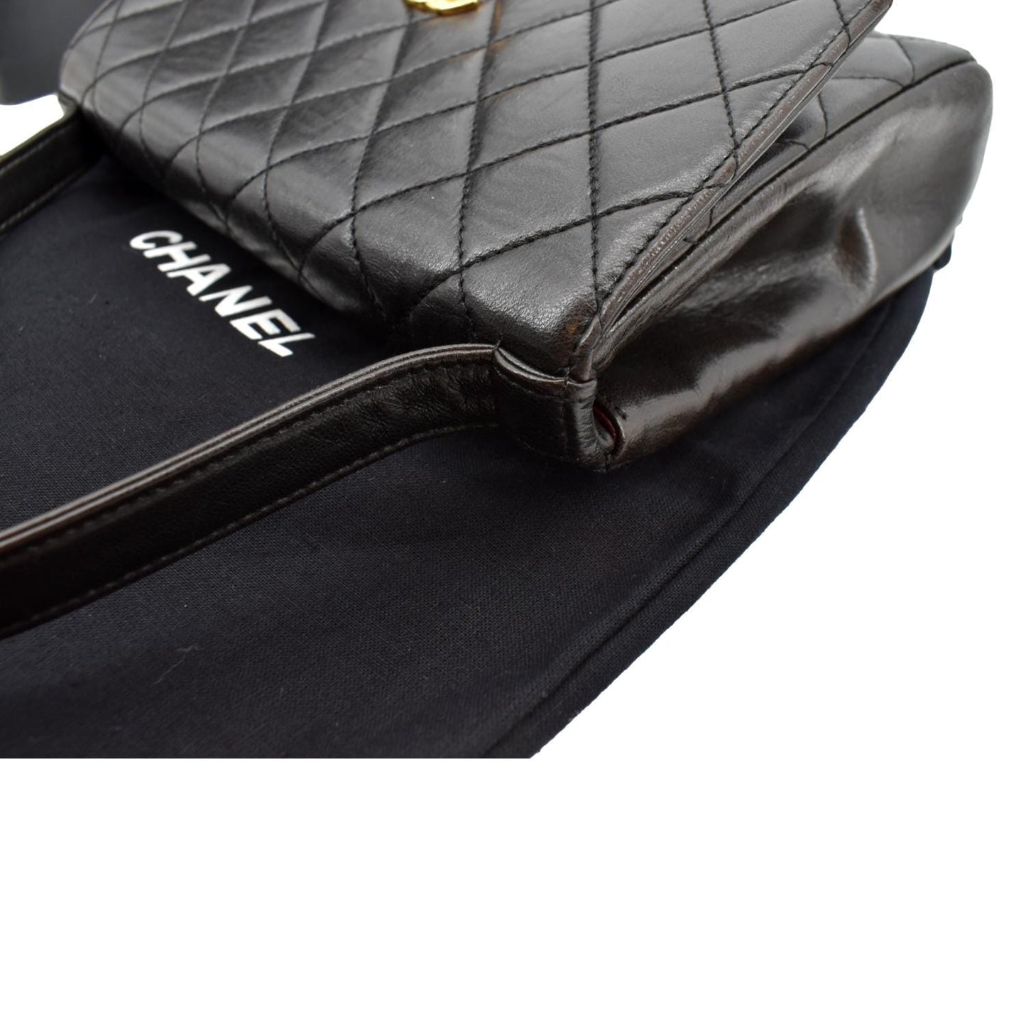 CHANEL Vintage Flap Quilted Leather Top Handle Bag Black