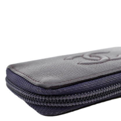 CHANEL O Key Pouch Timeless Caviar Leather Small Purse Purple