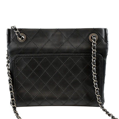 CHANEL Stitched CC Pocket Leather Shoulder Bag Black