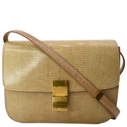 CELINE Classic Box Medium Lizard Leather Shoulder Bag Beige