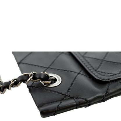 CHANEL Stitched CC Pocket Leather Shoulder Bag Black