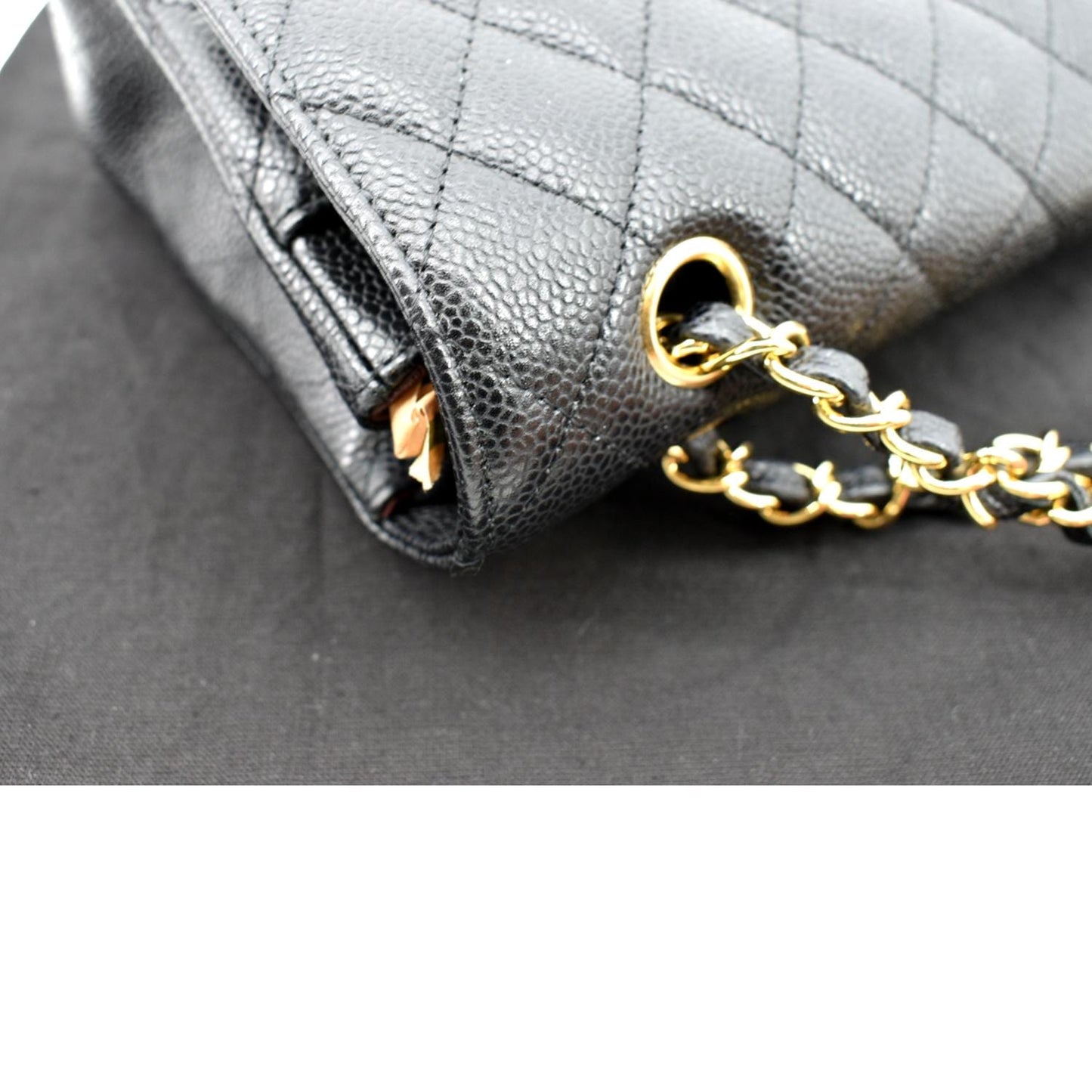 CHANEL Jumbo Double Flap Caviar Leather Shoulder Bag Black